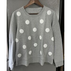 Boden Dots Crewneck Sweatshirt Women's Large Gray White 100% Cotton Polka Dot